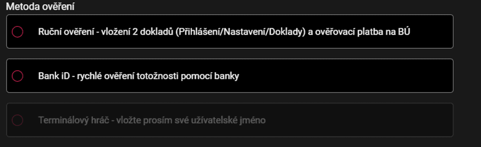 Vyberte metodu ověření identity