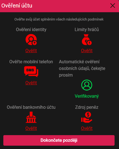 Dokončení ověření registrace