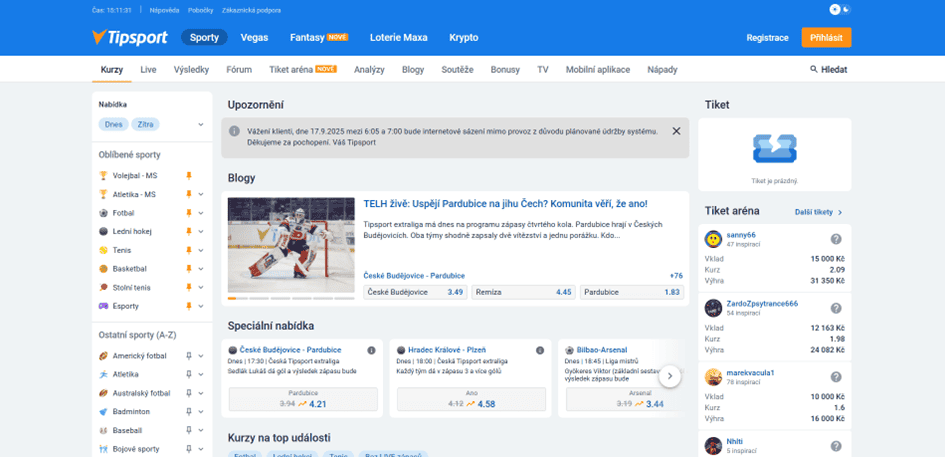 Kurzová nabídka na Tipsportu
