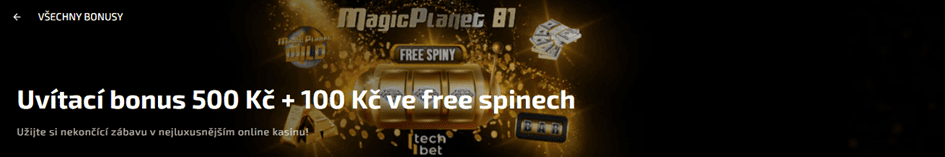 Uvítací bonus až 500 Kč + 100 Kč ve free spinech