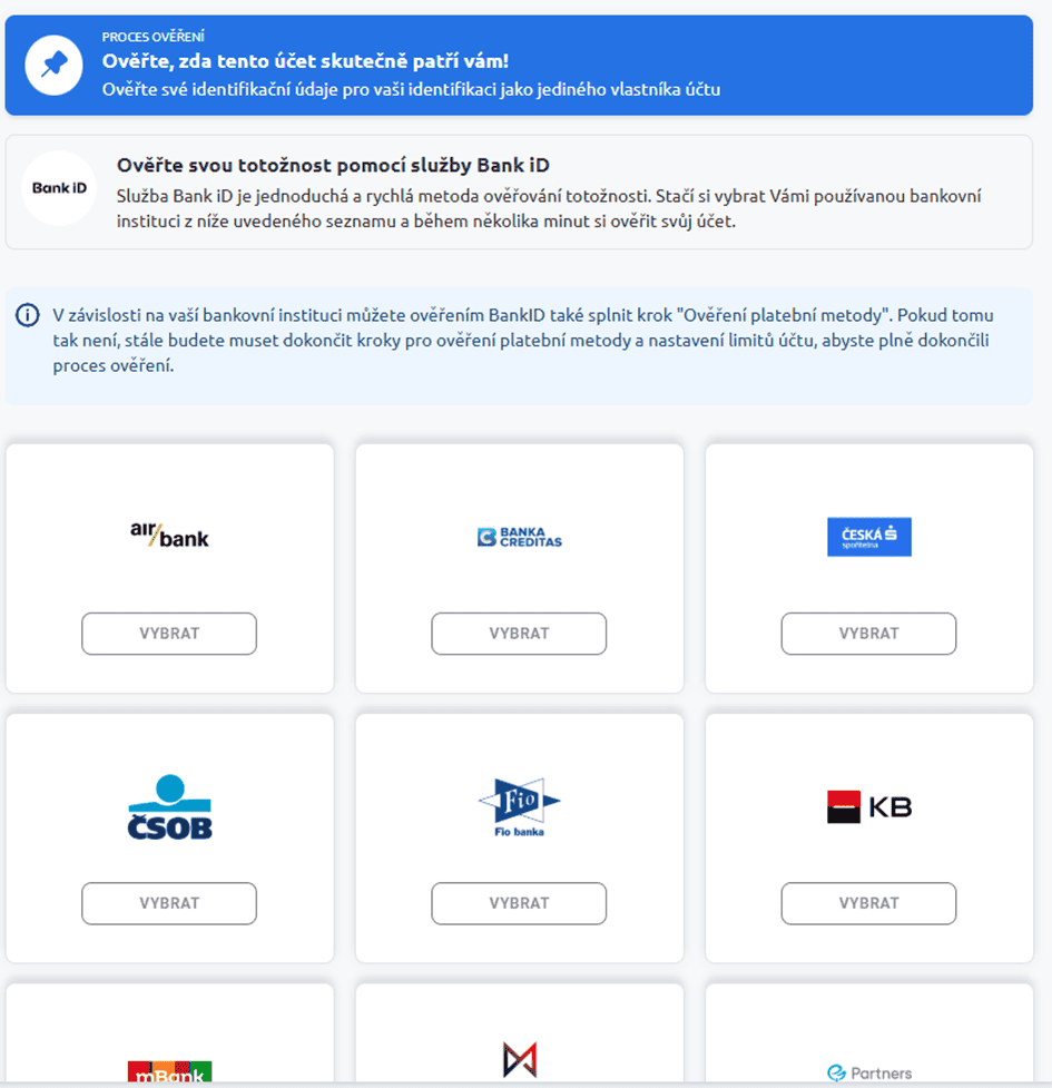 Ověření lze provést pouze skrze Bank ID