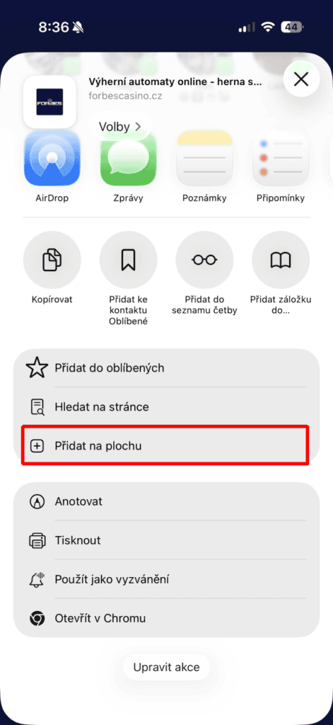 přidat na plochu