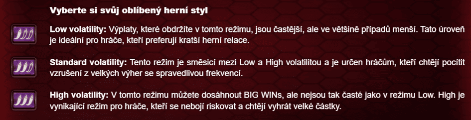 Nastavení volatility