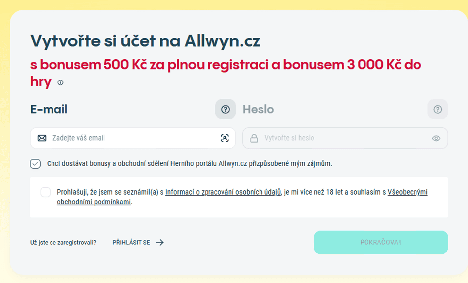 Registrace na Allwyn