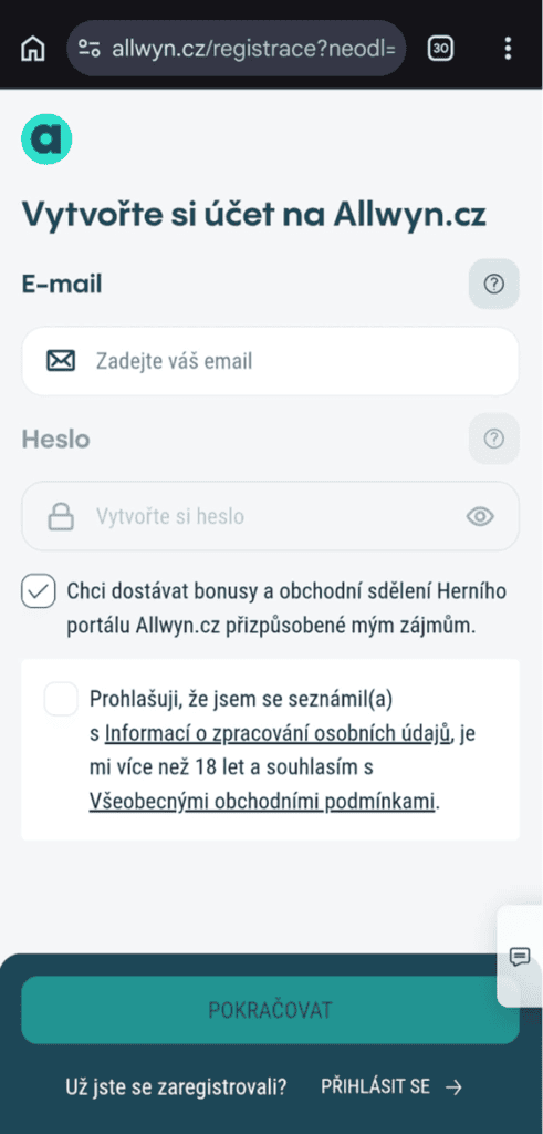 vytvořte účet