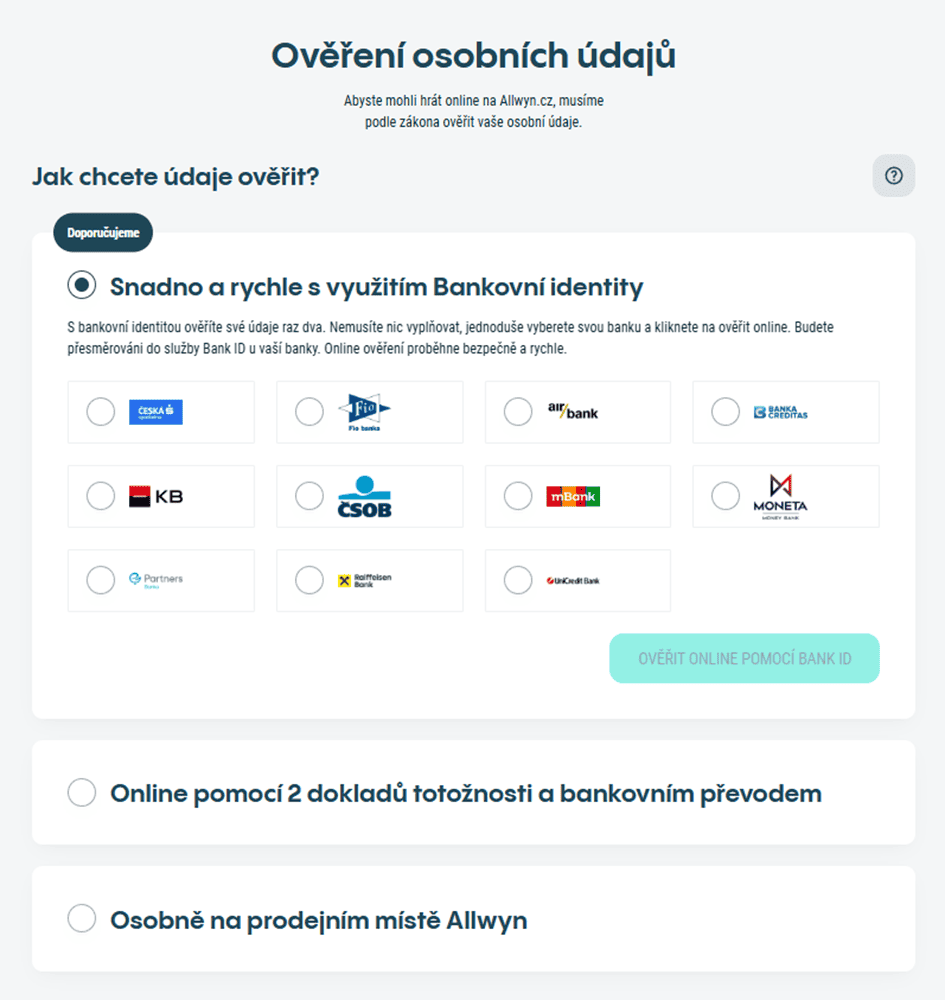 ověření osobních údajů