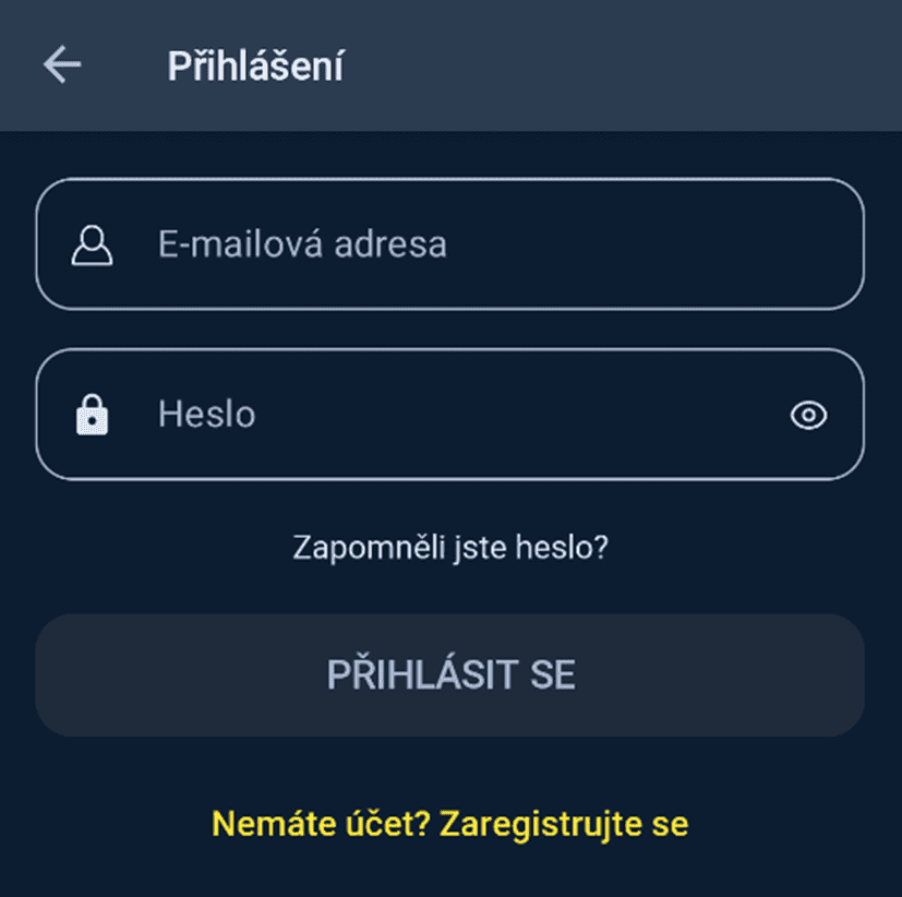 Registrace v aplikaci