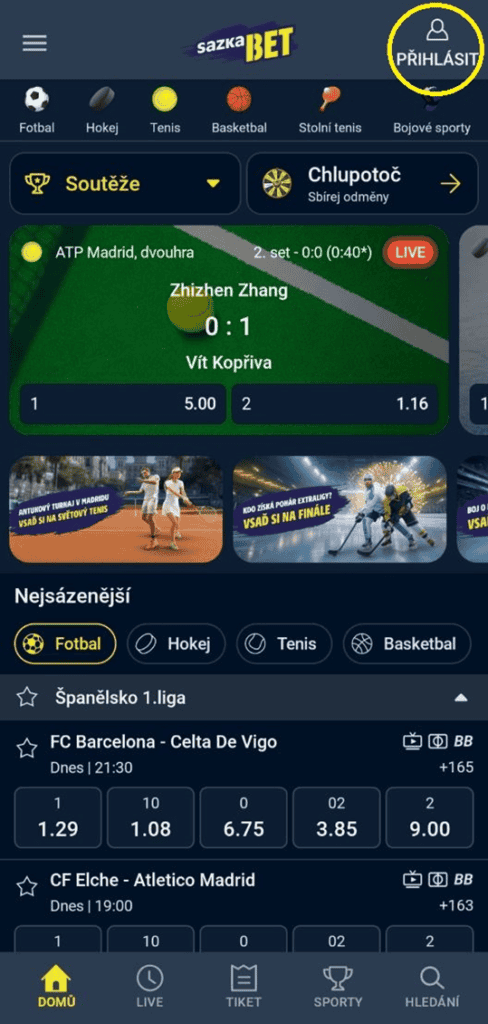 Přihlášení do aplikace