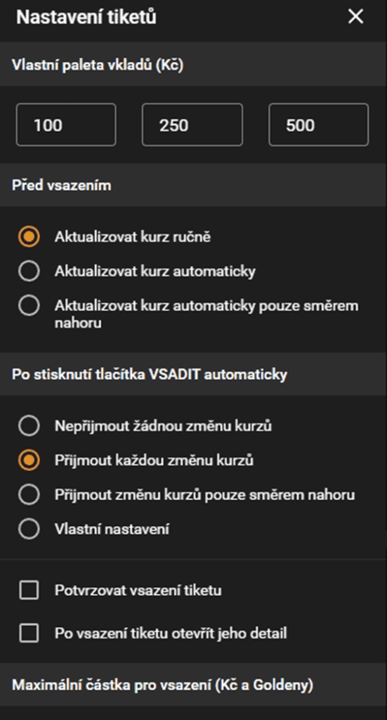 Nastavení tiketu