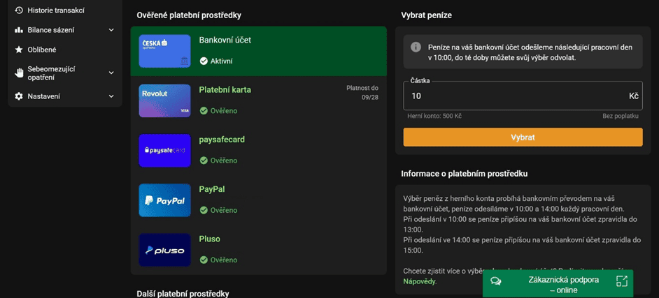 Výběr peněz u Chance