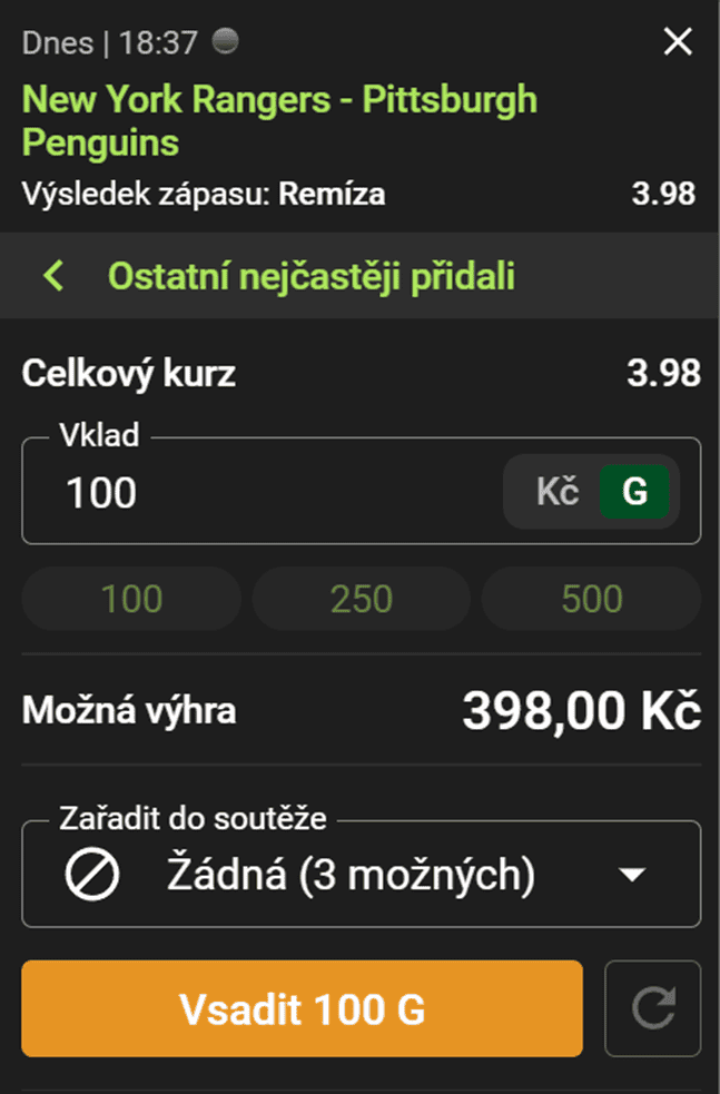 Vsazení za vstupní bonus