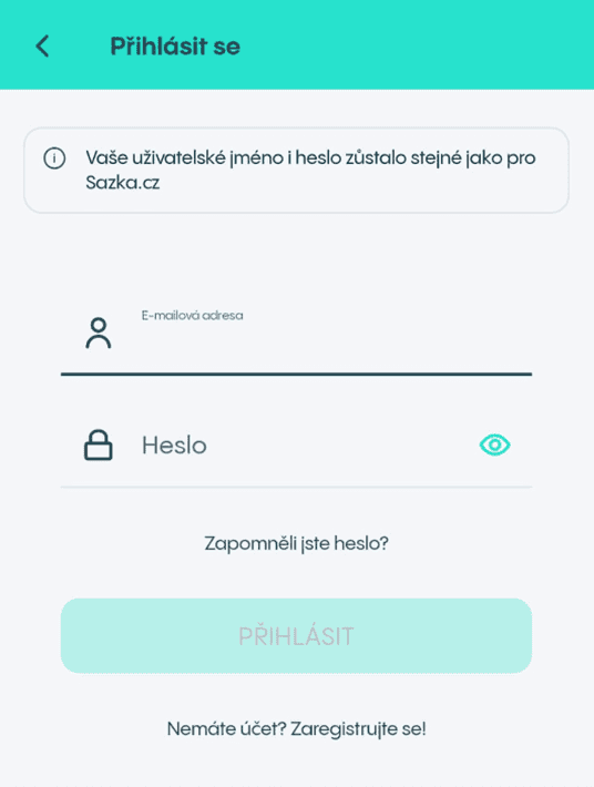 Registrace a přihlášení do aplikace