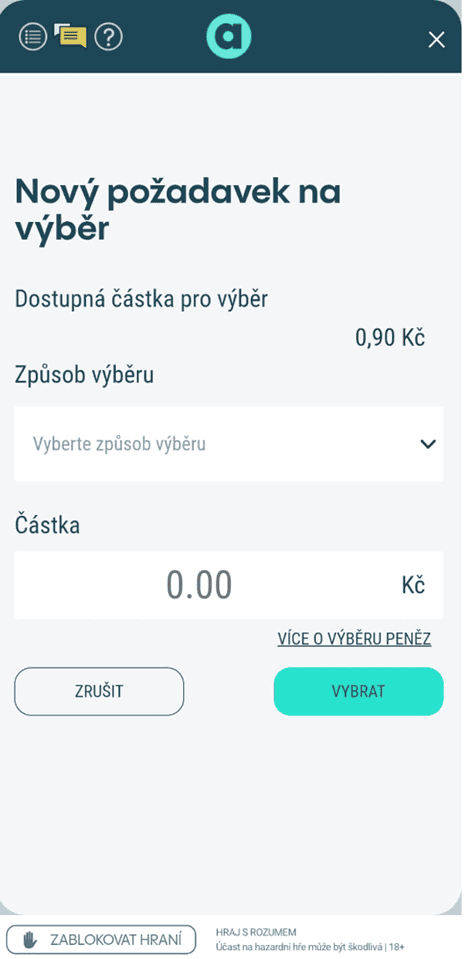 Požadavek na výběr z účtu