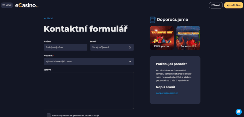Možnosti zákaznické podpory