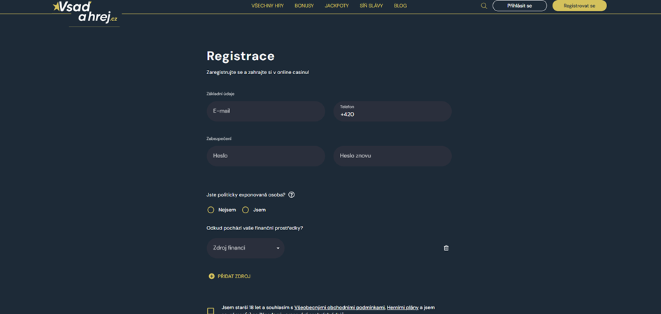 Registrační formulář