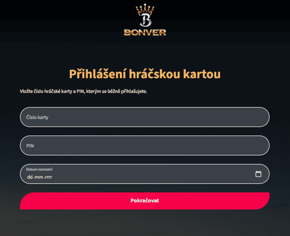 Přihlášení hráčskou kartou