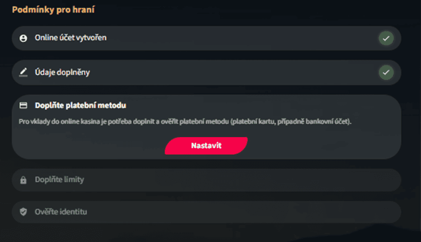 Vyplnění herních limitů
