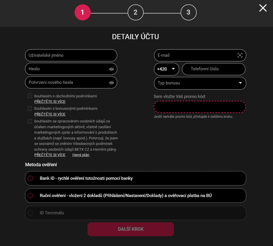 vyplňte registrační formulář