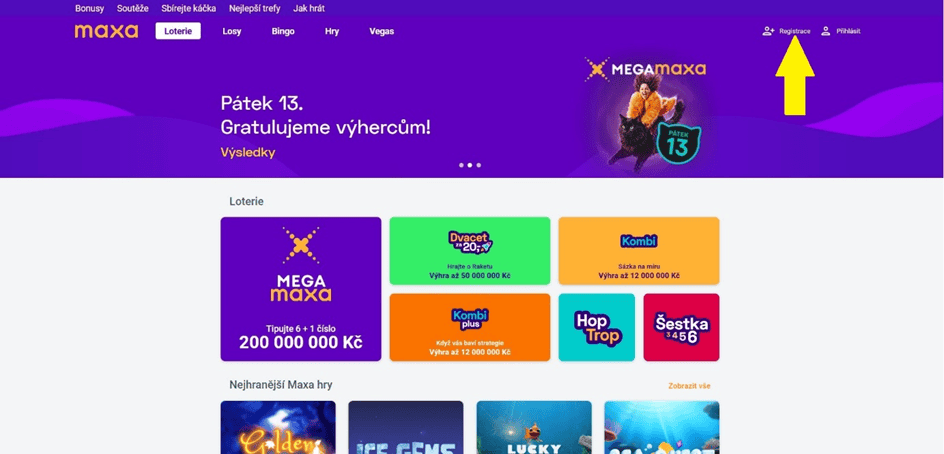klikněte na tlačítko Registrace