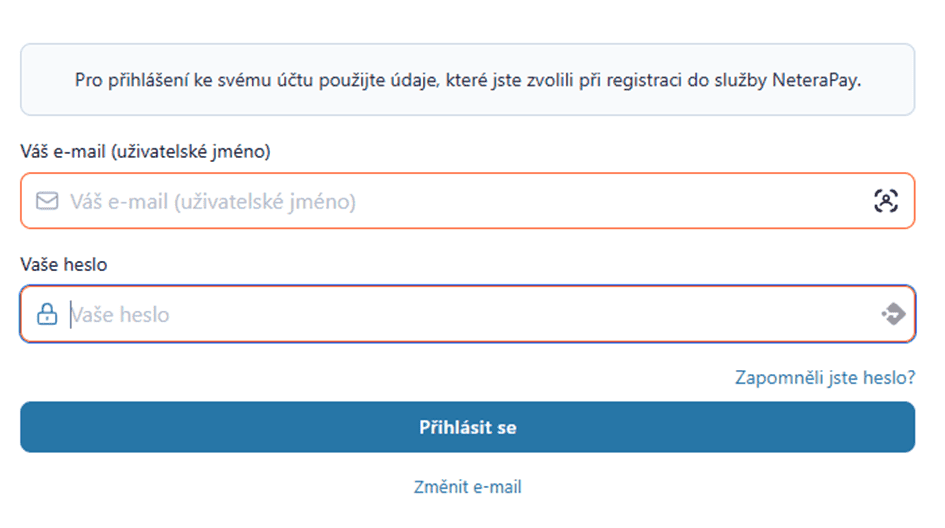 přihlaste se do Neterapay