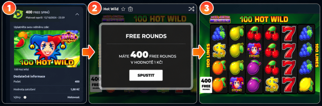 přijmutí free spinů