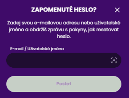 Vyplňte svůj e-mail nebo uživatelské jméno