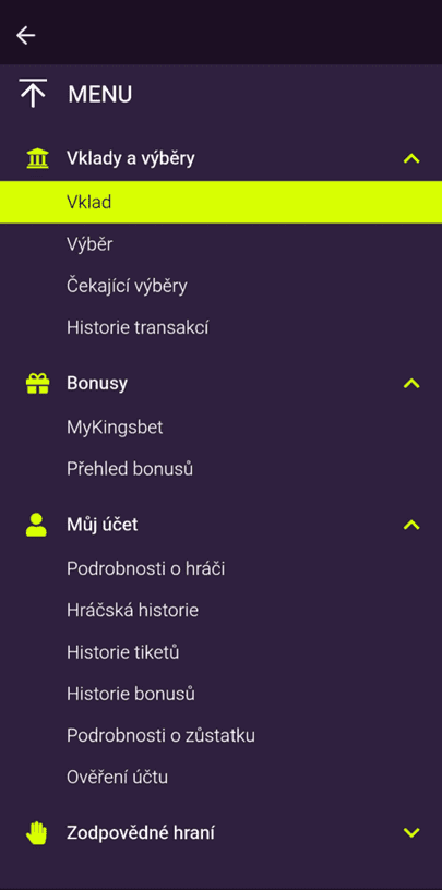Menu aplikace