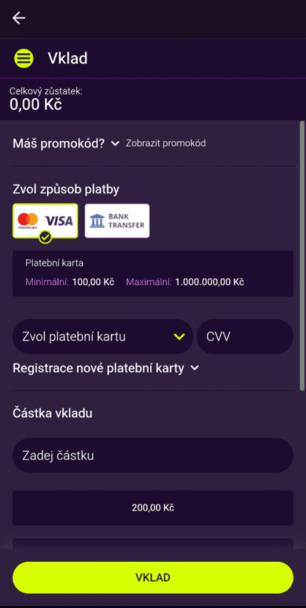 Možnosti vkladů