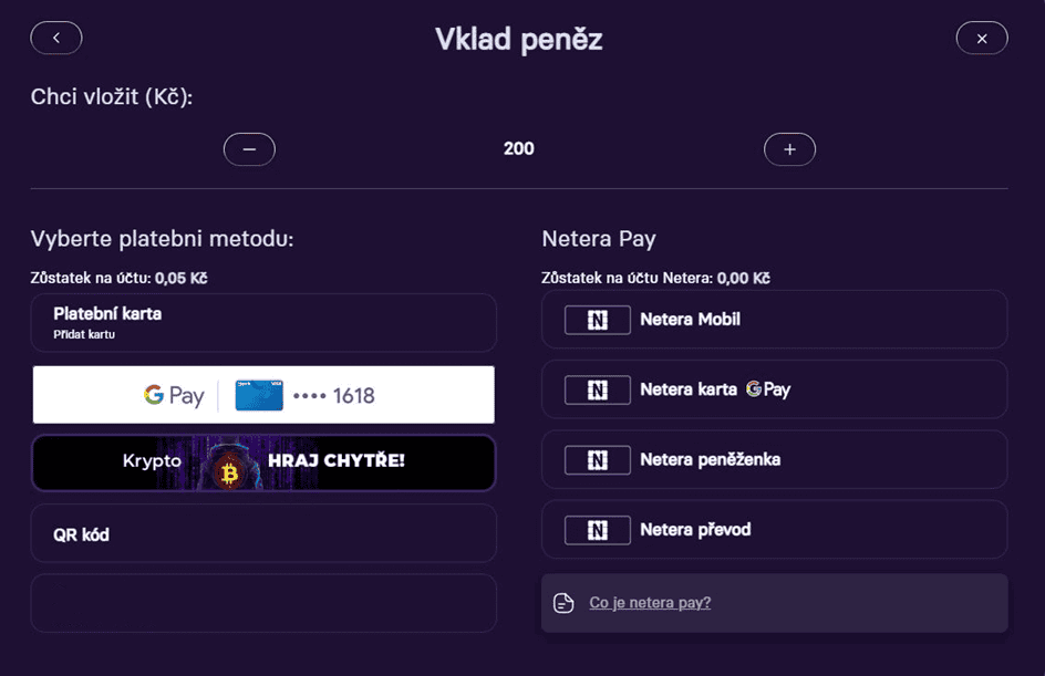 přejděte do vkladů