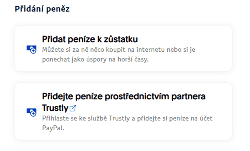 Možnosti přidání peněz