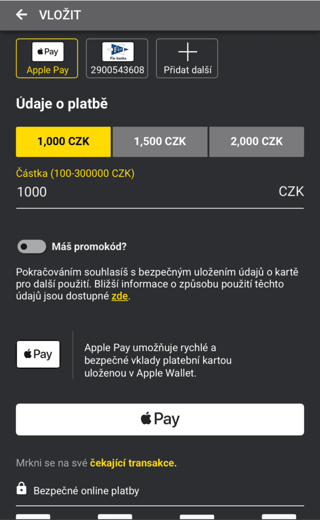 zadejte částku