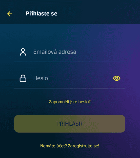 Registrace v aplikaci