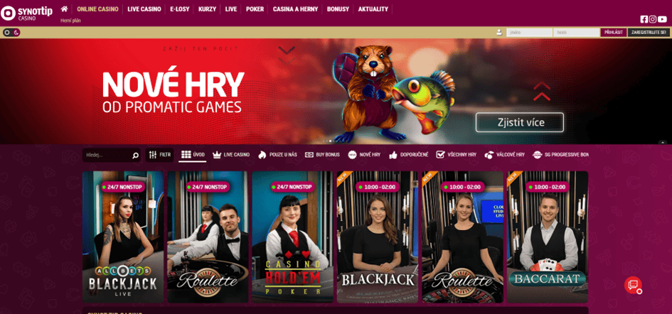 Synot Tip live casino
