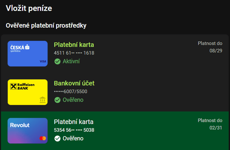 vyberte kartu