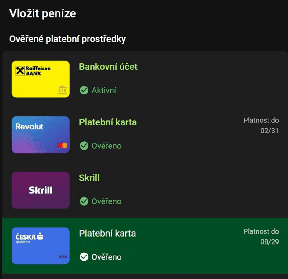 vyberte kartu