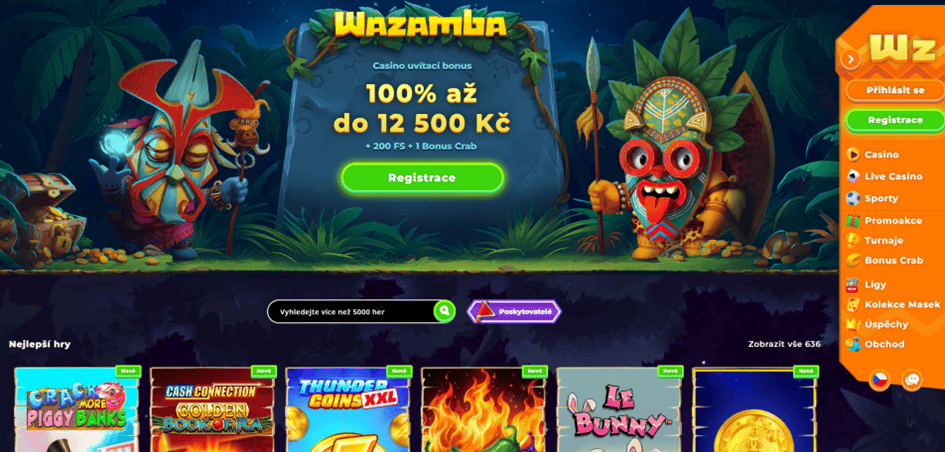 Titulní strana Wazamba casina