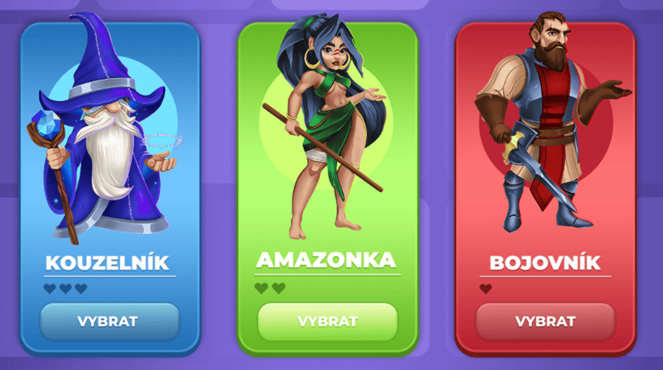 Výběr avatara na začátku hry
