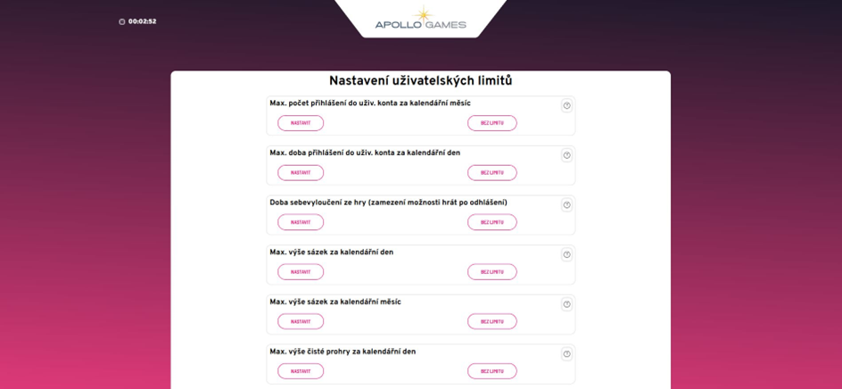 Nastavení herních limitů