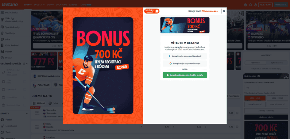 Registrace na Betanu