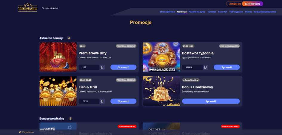 Bonusy na Total Casinu