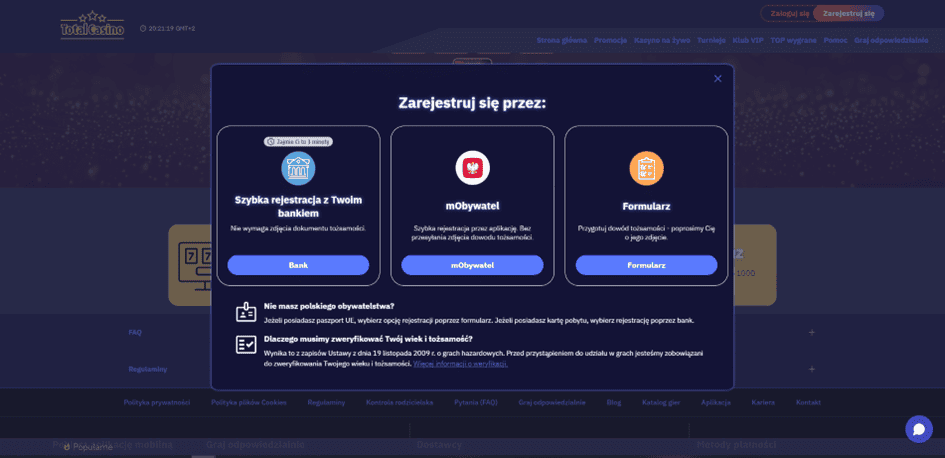 Registrace v casinu