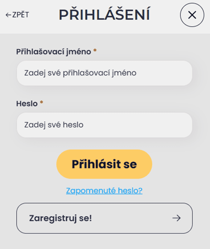 Přihlášení na eCasino