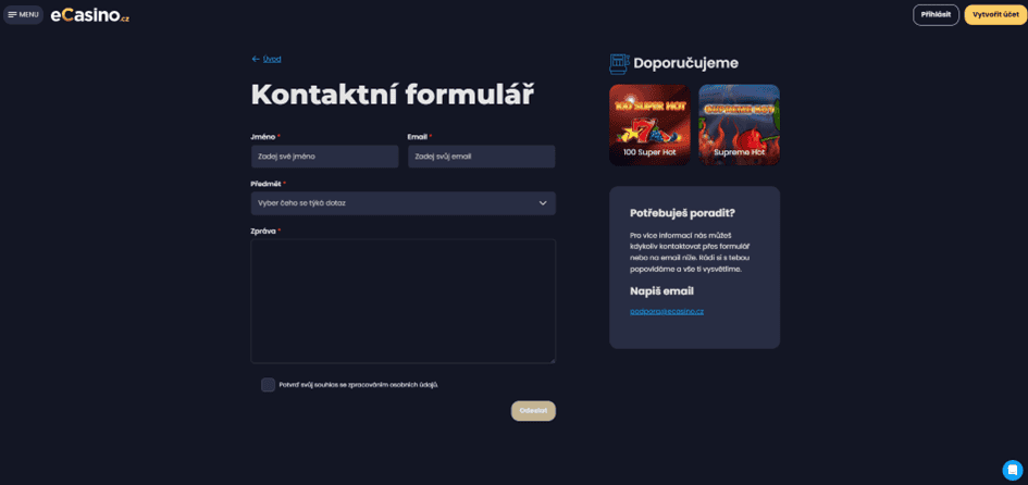Kontakt na eCasino