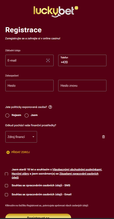 První krok registrace