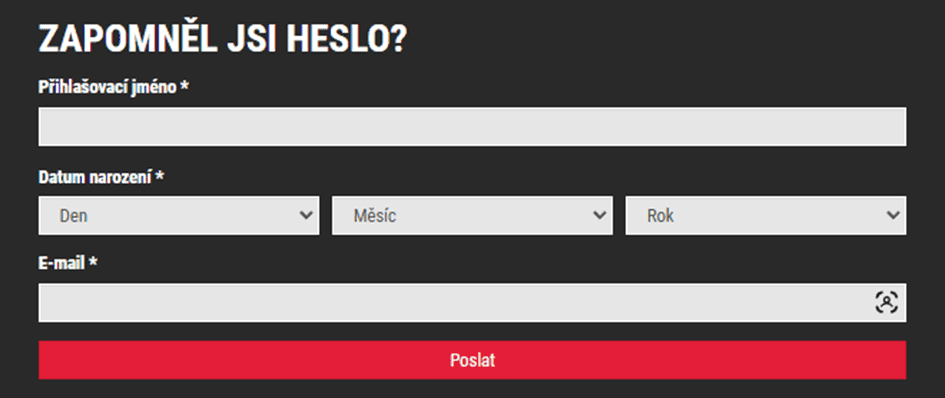 Obnovení zapomenutého hesla
