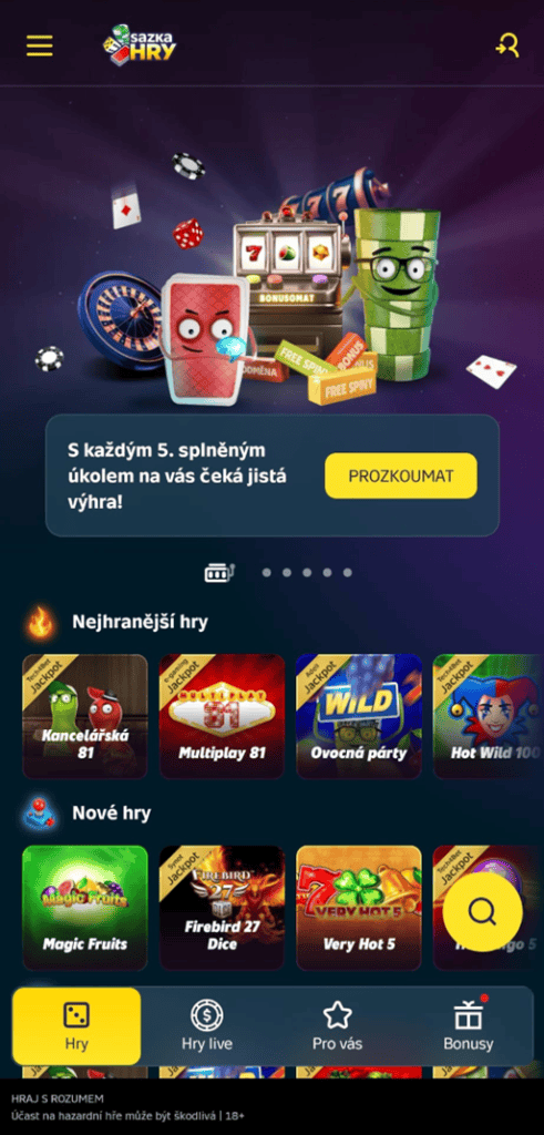 Mobilní aplikace Sazka Her