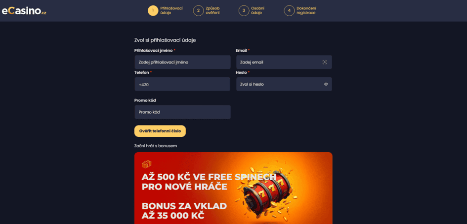 První krok registrace