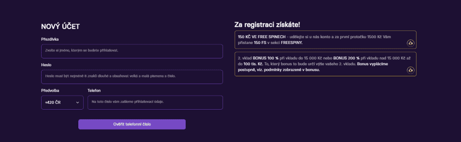 Vytvoření účtu v casinu