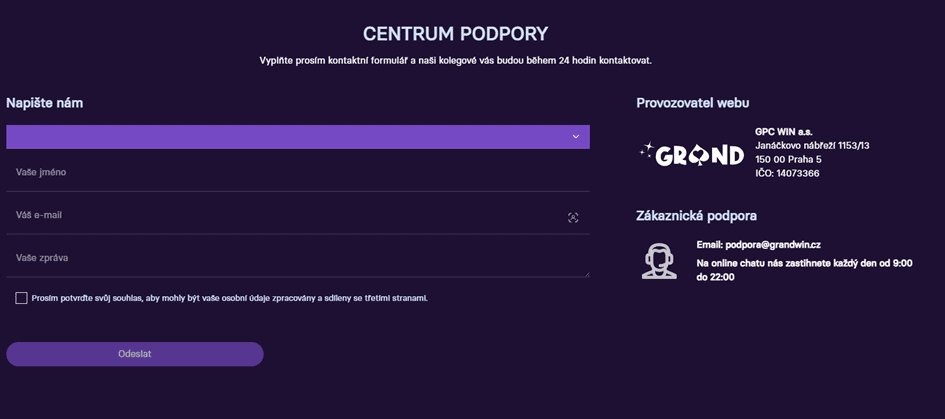 Možnosti jak kontaktovat podporu