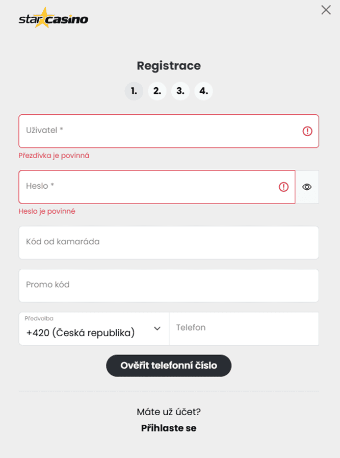 Registrační formulář